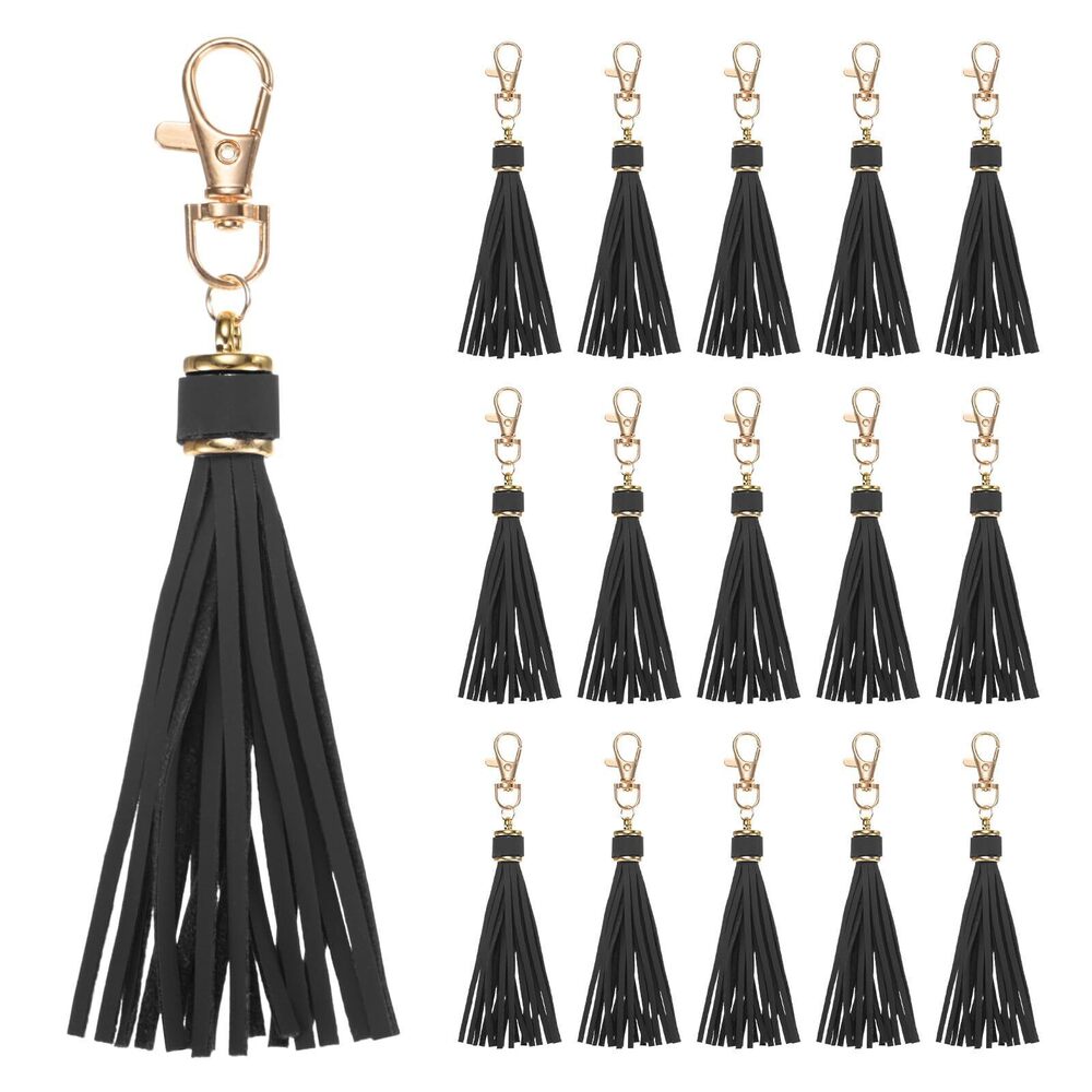 9827 18-Pack PU Leather Tassel 5.9 Inch Small Keychain Rust Faux Leather